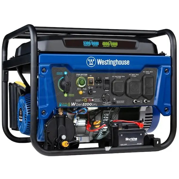 westinghouse wgen5300dfc – 5300 watt electric start dual fuel portable generators w/ wireless remotes start, rv outlet & co sensor (49 state)