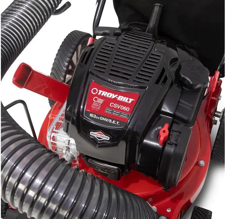 troy bilt 24 in. leaf vacuum head 1.5 in. chipping capacity gas powered chipper shredder vacuum with high rear wheels