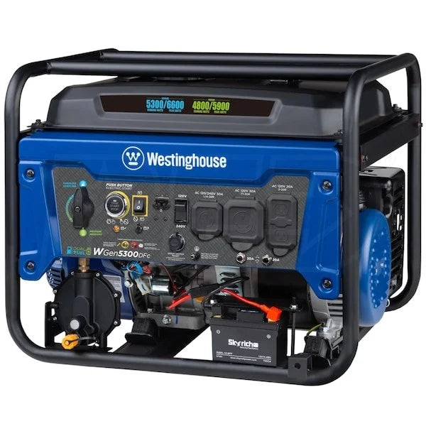 westinghouse wgen5300dfc – 5300 watt electric start dual fuel portable generators w/ wireless remotes start, rv outlet & co sensor (49 state)
