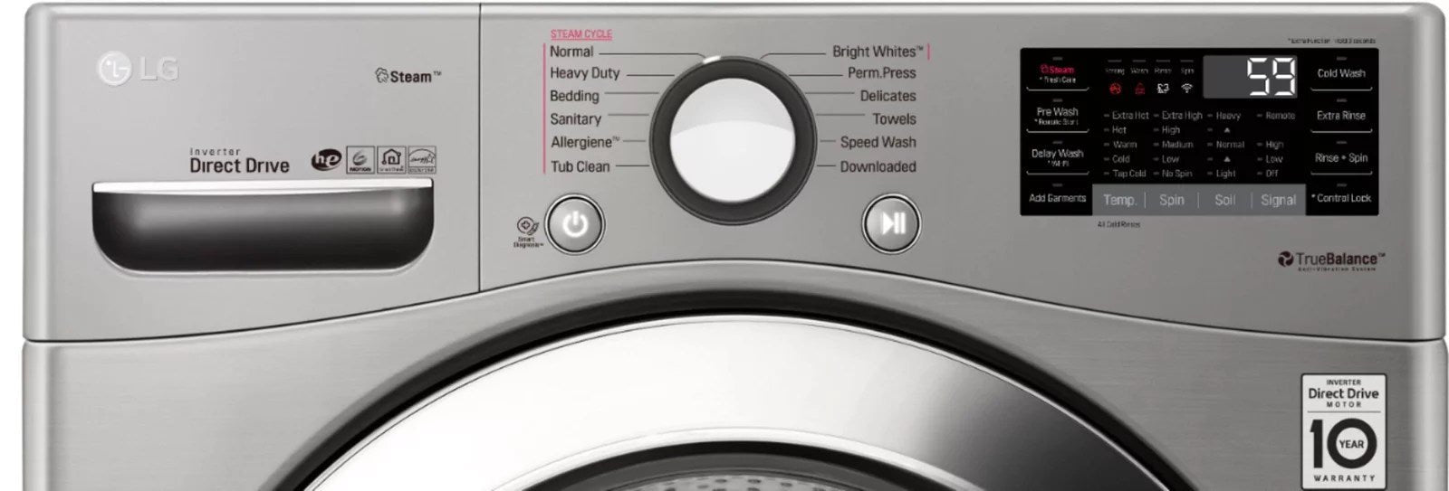 lg – 4.5 cu. ft. high efficiency stackable smart front load washer with steam and 6motion technology – graphite steel