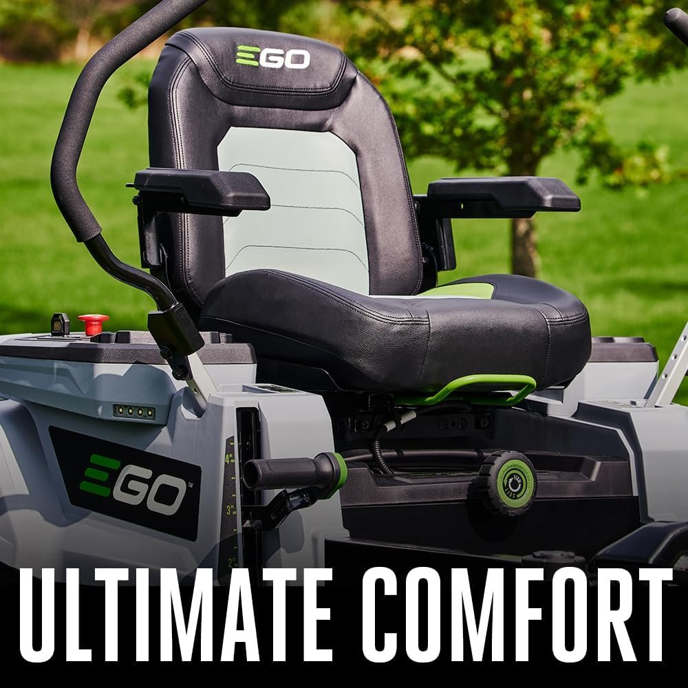 ego power+ electric riding lawn mower, 42″ deck with zero turn radius, includes (4) 56v 10.0ah batteries and charger zt4204l