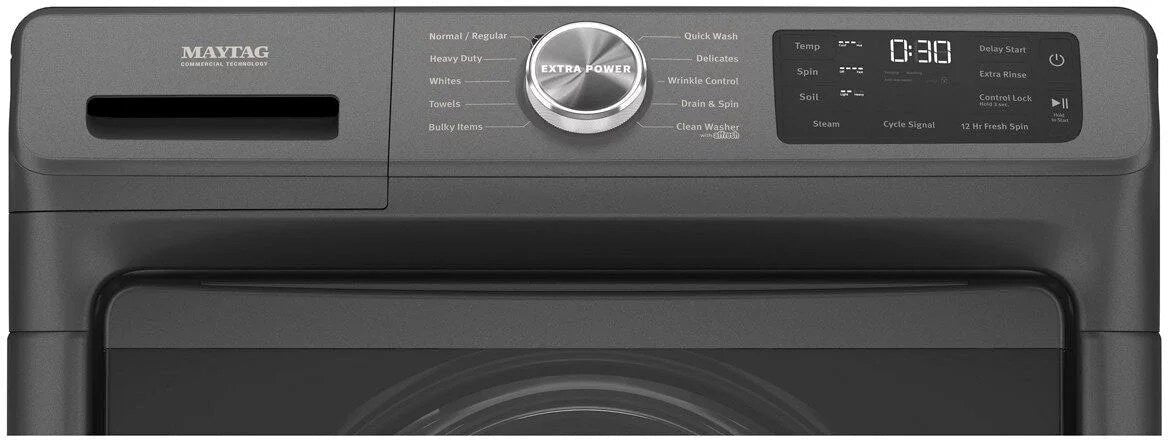 maytag – 4.5 cu. ft. high efficiency stackable front load washer with steam and extra power button – volcano black