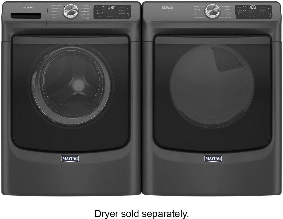 maytag – 4.5 cu. ft. high efficiency stackable front load washer with steam and extra power button – volcano black