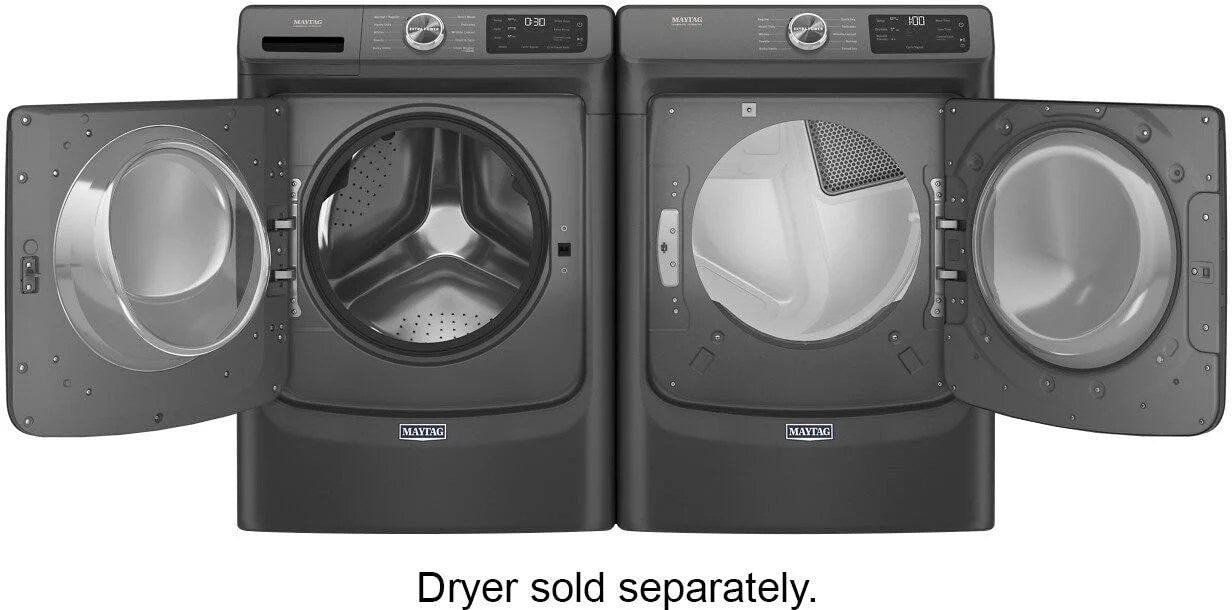 maytag – 4.5 cu. ft. high efficiency stackable front load washer with steam and extra power button – volcano black