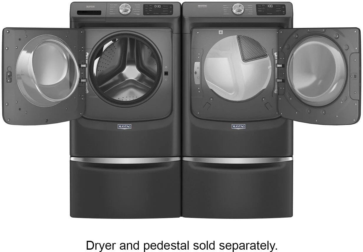 maytag – 4.5 cu. ft. high efficiency stackable front load washer with steam and extra power button – volcano black