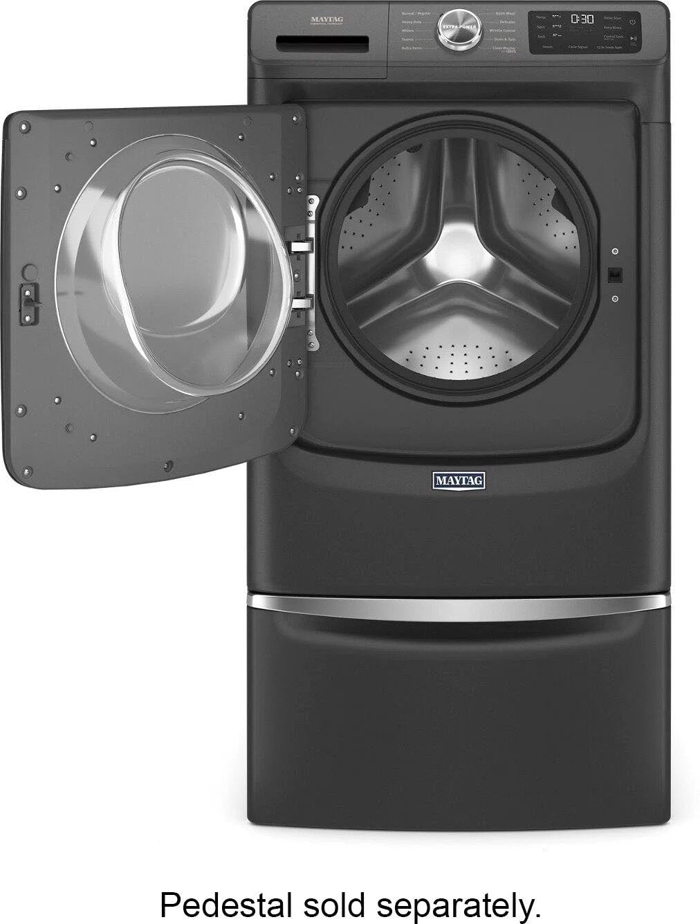 maytag – 4.5 cu. ft. high efficiency stackable front load washer with steam and extra power button – volcano black