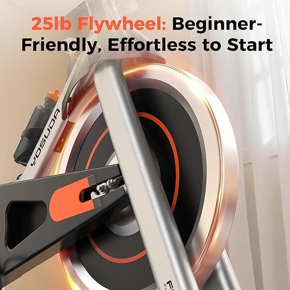 yosuda exercise bike, brake pad stationary bike for home with exclusive app, magnetic indoor cycling bike with 300 lb weight capacity, low noise, tablet holder and fitness courses for weight loss