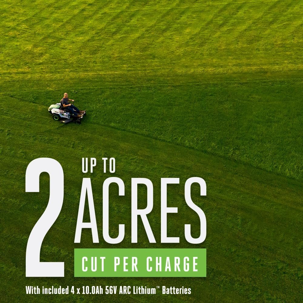 ego power+ electric riding lawn mower, 42″ deck with zero turn radius, includes (4) 56v 10.0ah batteries and charger zt4204l