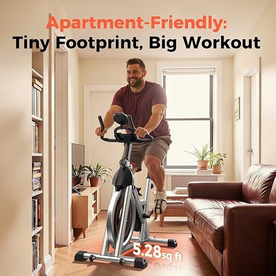 yosuda exercise bike, brake pad stationary bike for home with exclusive app, magnetic indoor cycling bike with 300 lb weight capacity, low noise, tablet holder and fitness courses for weight loss