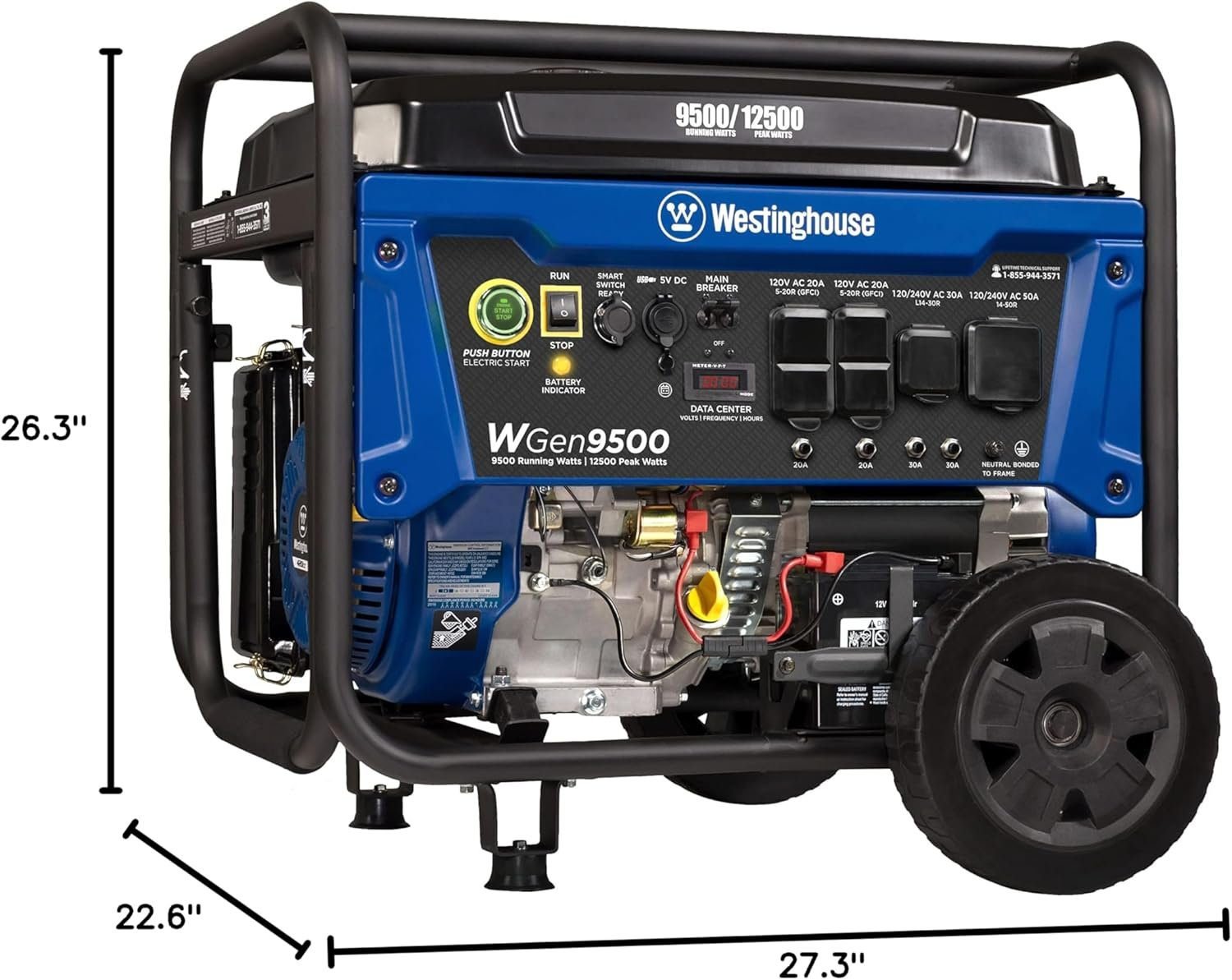 westinghouse 9500 peak watt home backup portable gas powered generator