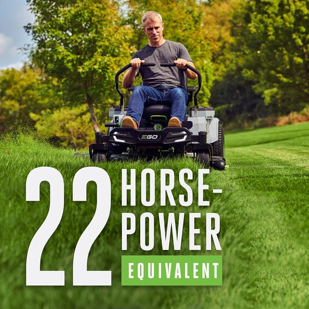 ego power+ electric riding lawn mower, 42″ deck with zero turn radius, includes (4) 56v 10.0ah batteries and charger zt4204l