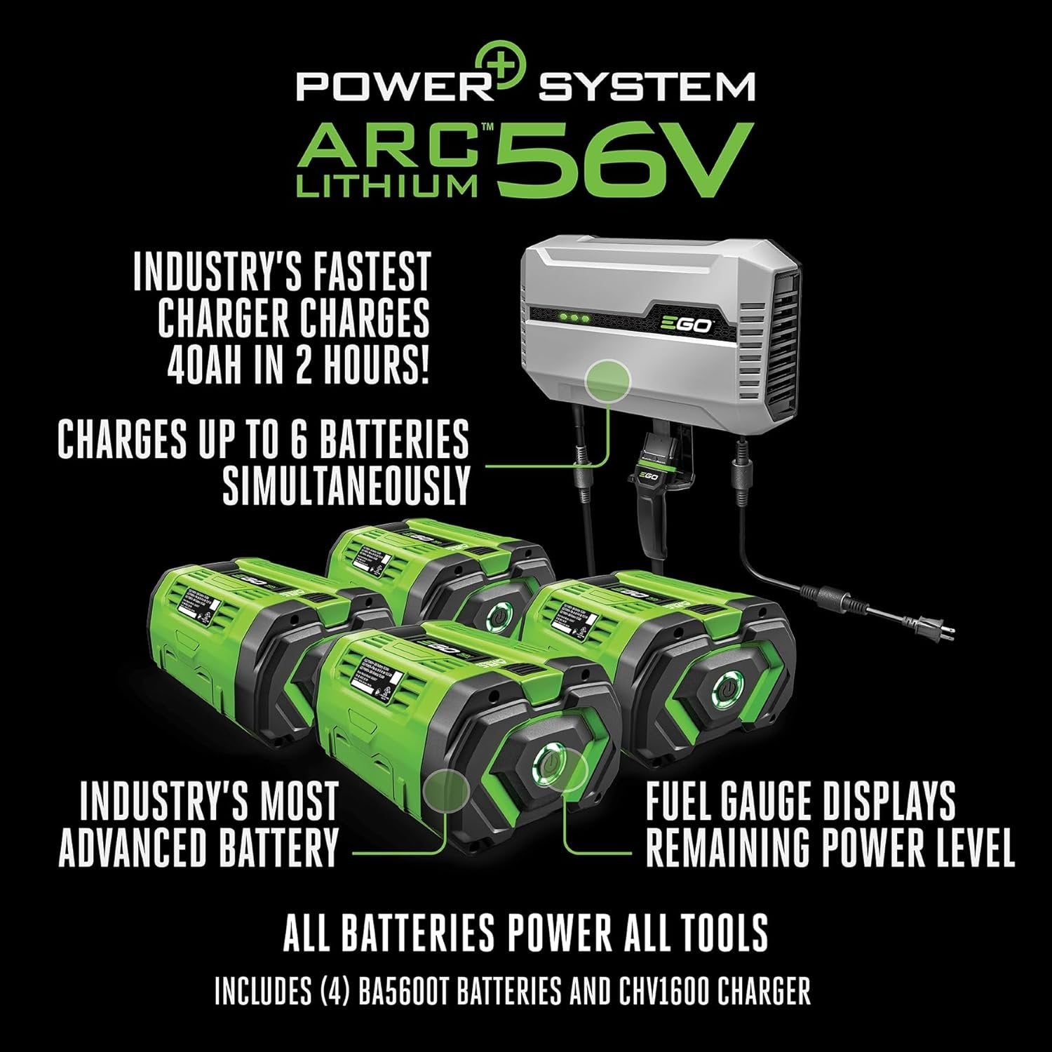 ego power+ electric riding lawn mower, 42″ deck with zero turn radius, includes (4) 56v 10.0ah batteries and charger zt4204l