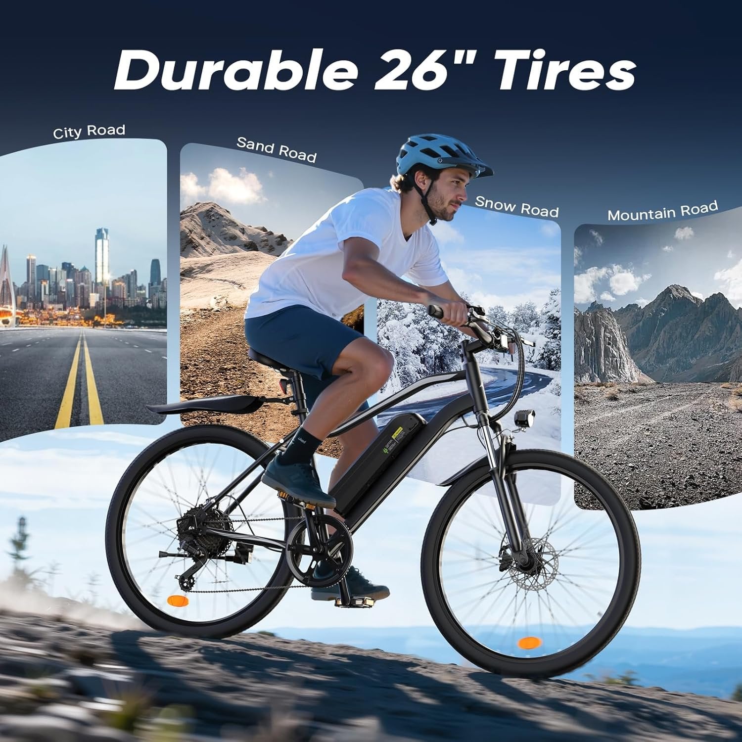 electric bike for adults, 750–1000w, 60 mile range, 20mph, 20″/26″ tires, mountain & commuting
