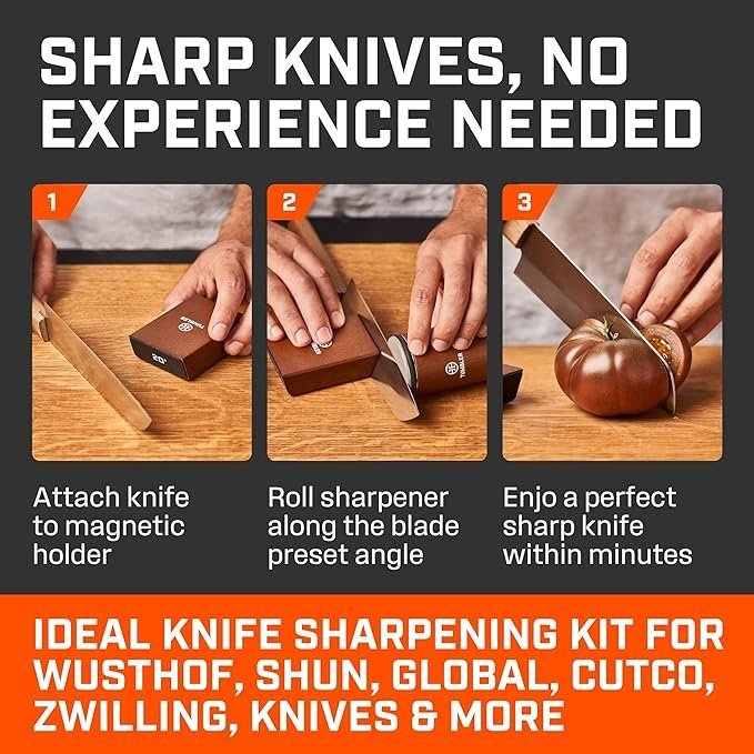 the original tumbler rolling knife sharpener™ – knife sharpening made easy – rolling knife sharpener tool for kitchen knives – knife sharpener kit offers 15 & 20 degree sharpening (wood)