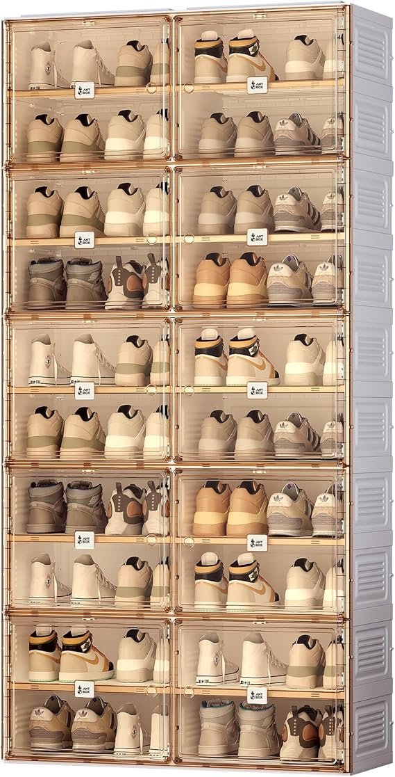 antbox portable shoe rack organizer for closet entryway, stackable sneaker storage shoe cabinet with magnetic clear door, large plastic storage containers bins with lids 10 tiers 40 pairs
