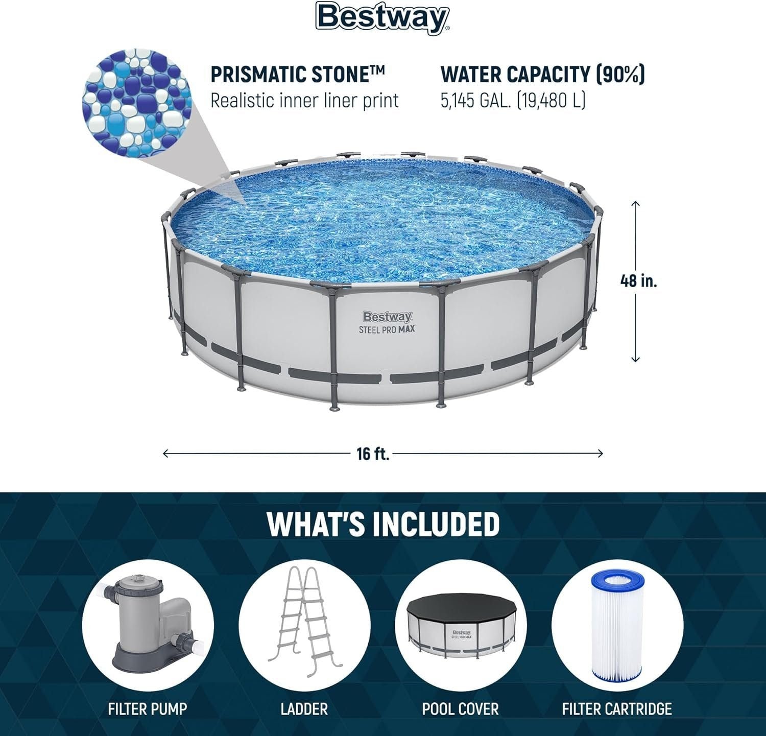 bestway steel pro max 16 foot x 48 inch round metal frame above ground outdoor swimming pool set