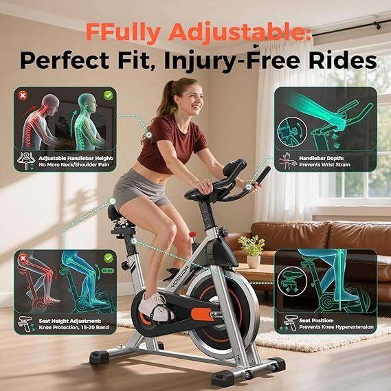 yosuda exercise bike, brake pad stationary bike for home with exclusive app, magnetic indoor cycling bike with 300 lb weight capacity, low noise, tablet holder and fitness courses for weight loss