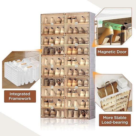 antbox portable shoe rack organizer for closet entryway, stackable sneaker storage shoe cabinet with magnetic clear door, large plastic storage containers bins with lids 10 tiers 40 pairs