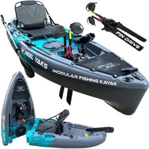 reel yaks raptor modular fishing kayak – 9.5ft lightweight sit on top kayak for adults & youth – stable & portable, ideal space saving design for travel – 380lbs capacity