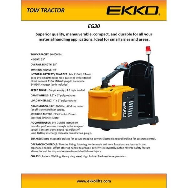 electric tow tractor | 10,000 lbs capacity | height 53” | ekko eg30
