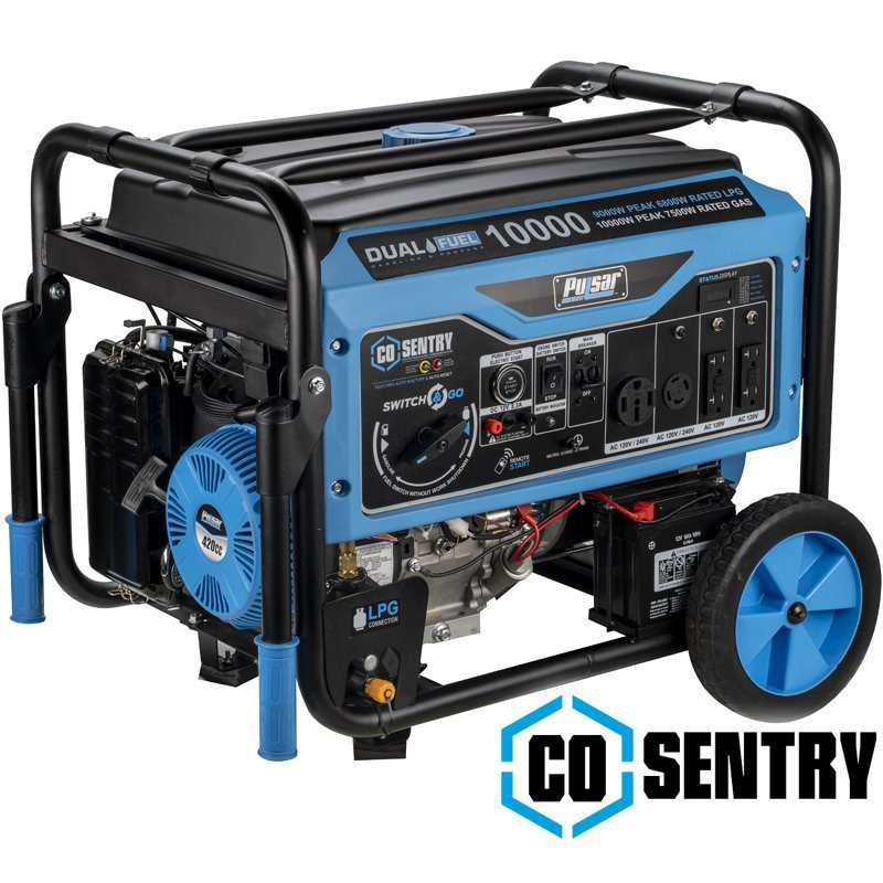 pulsar 10,000 watt dual fuel portable generator pg10000brco