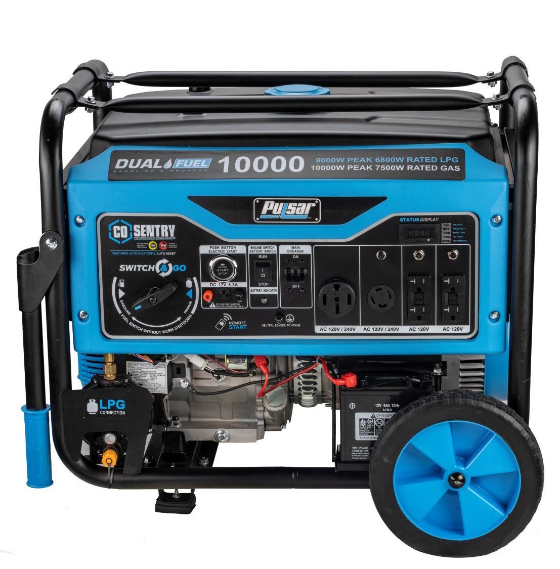 pulsar 10,000 watt dual fuel portable generator pg10000brco
