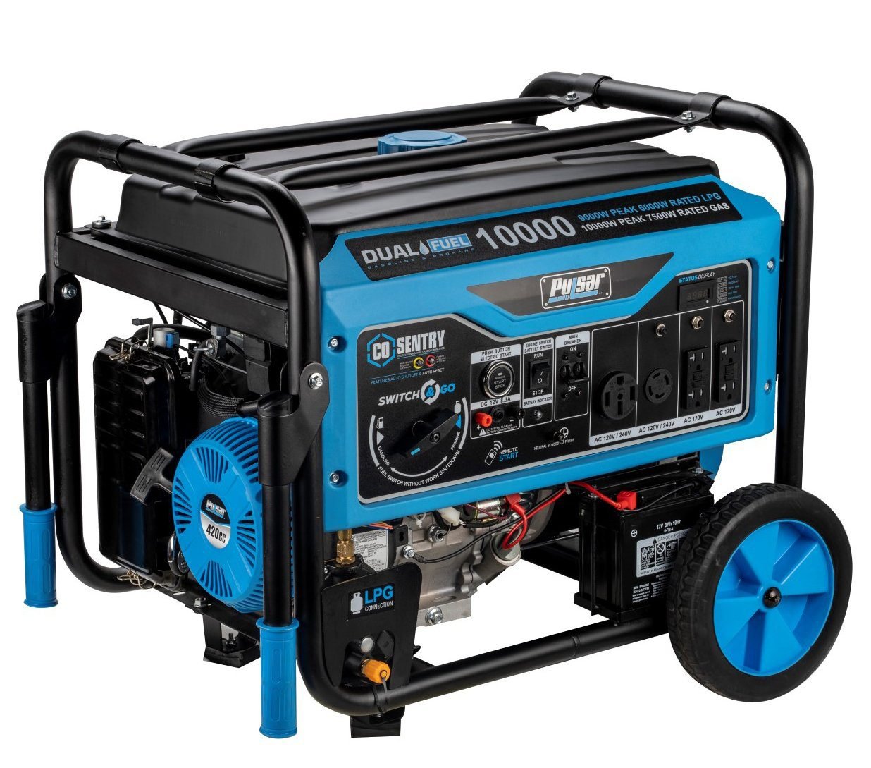 pulsar 10,000 watt dual fuel portable generator pg10000brco