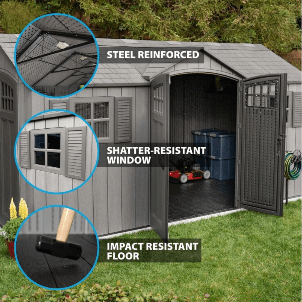 lifetime 15′ x 8′ rough cut backyard storage shed with floor (60318)