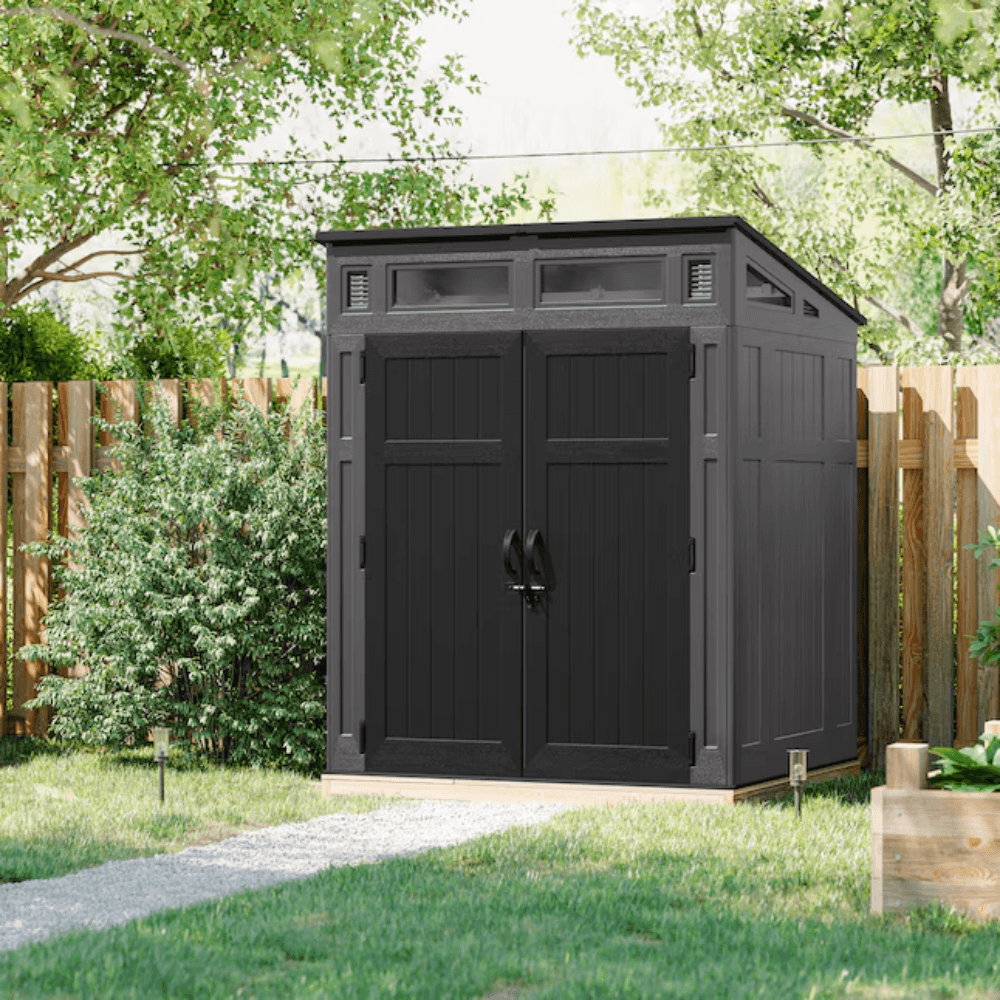 suncast 6 feet x 4 feet modernist lean to resin storage shed (floor included) in gray | bms6583t