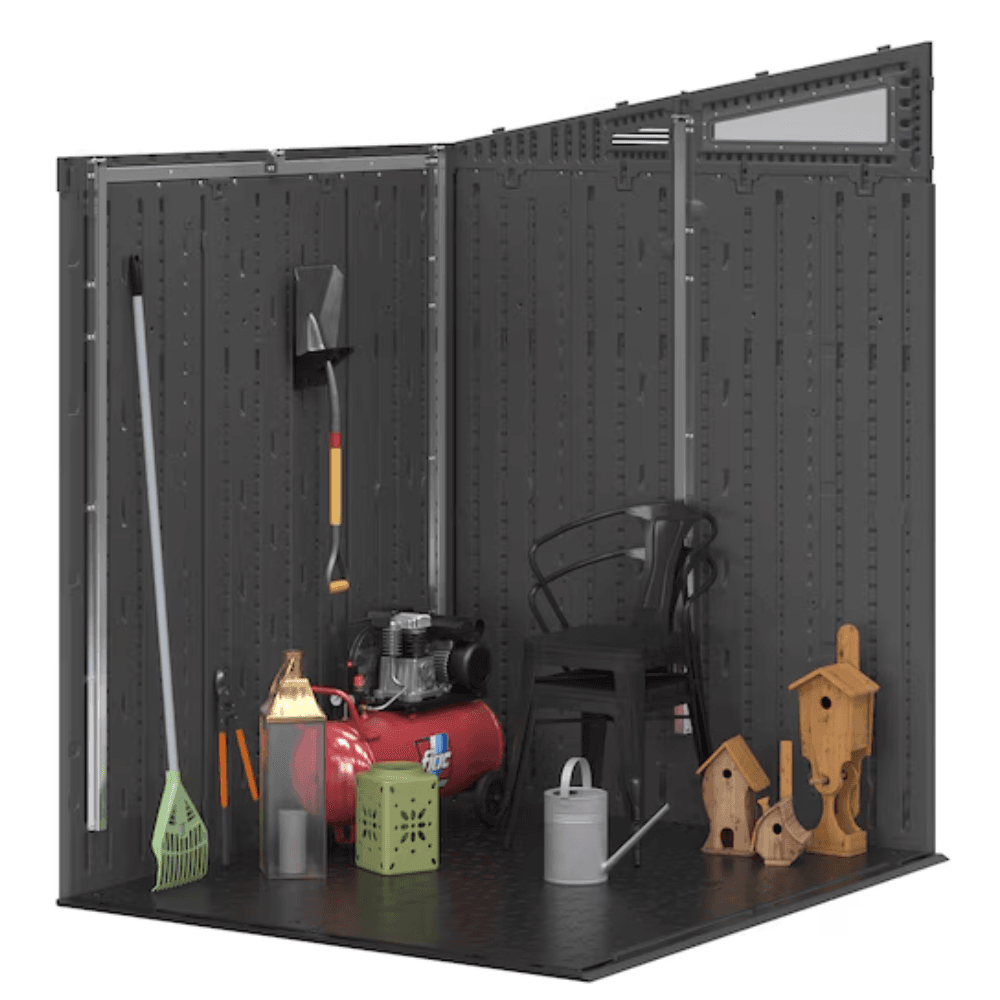 suncast 6 feet x 4 feet modernist lean to resin storage shed (floor included) in gray | bms6583t