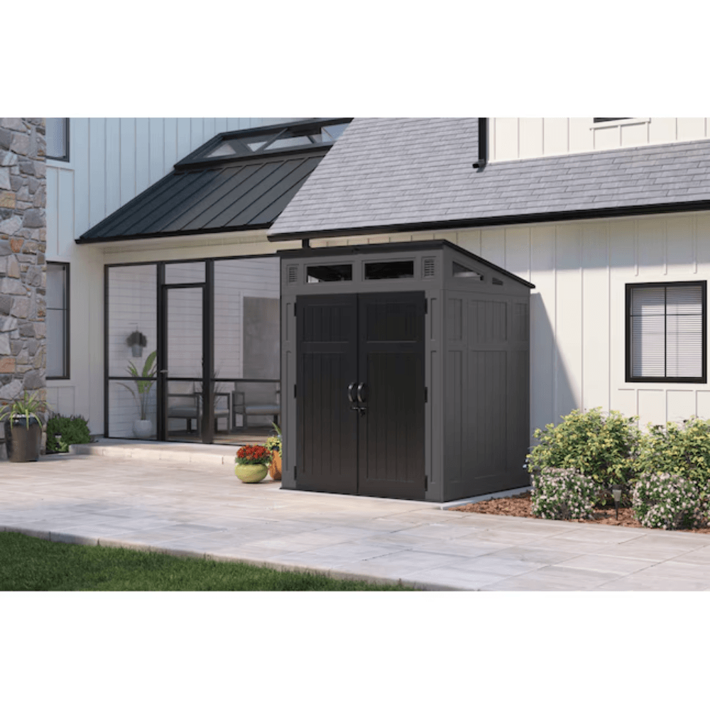 suncast 6 feet x 4 feet modernist lean to resin storage shed (floor included) in gray | bms6583t