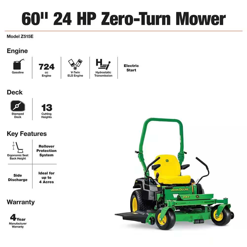 z515e 60 in. 24 hp v twin els gas dual hydrostatic zero turn riding mower