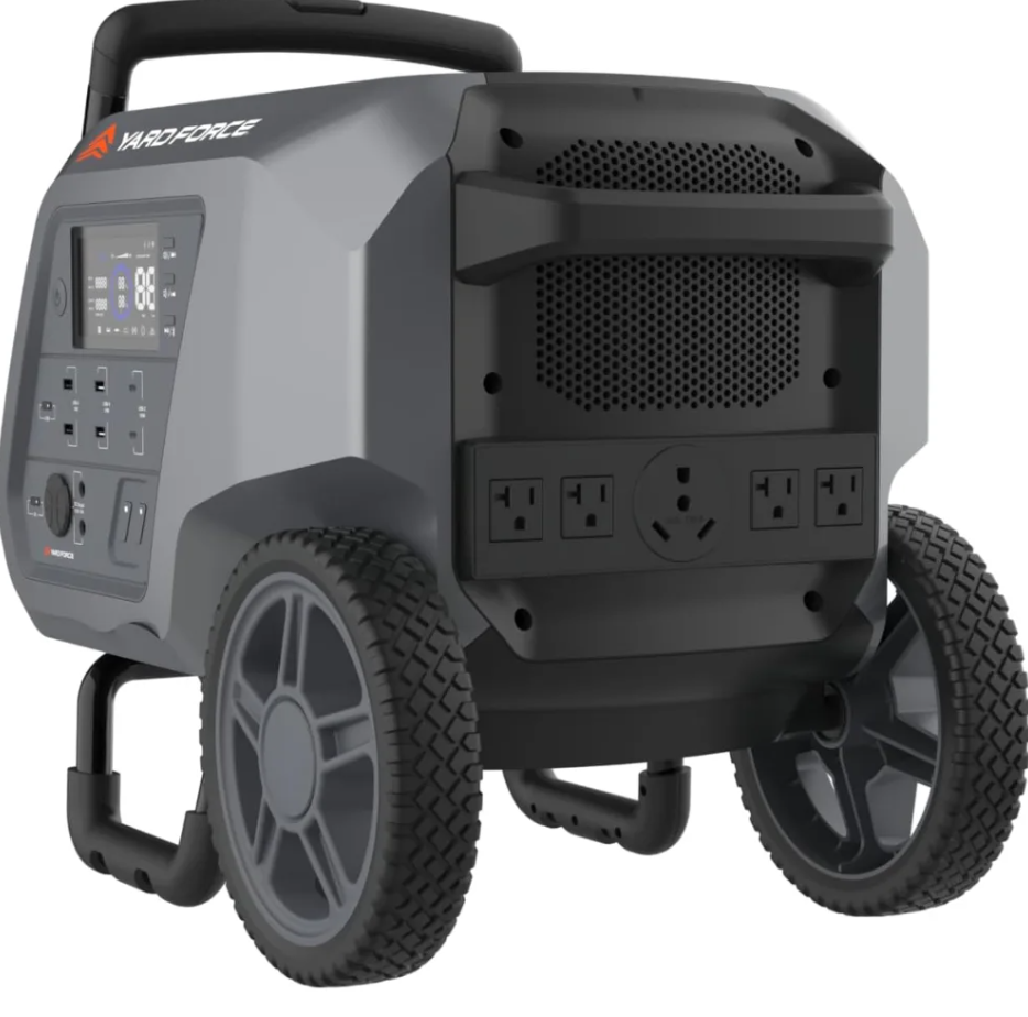 yard force portable power station 2400 watt continuous 4800 watt peak, bluetooth speaker, wifi connection, wireless charging, rv 30a plug, led light