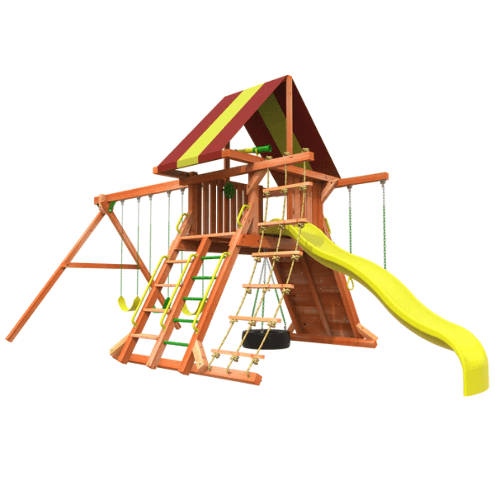 woodplay tiger tower combo a – premium wooden swing set for endless backyard fun