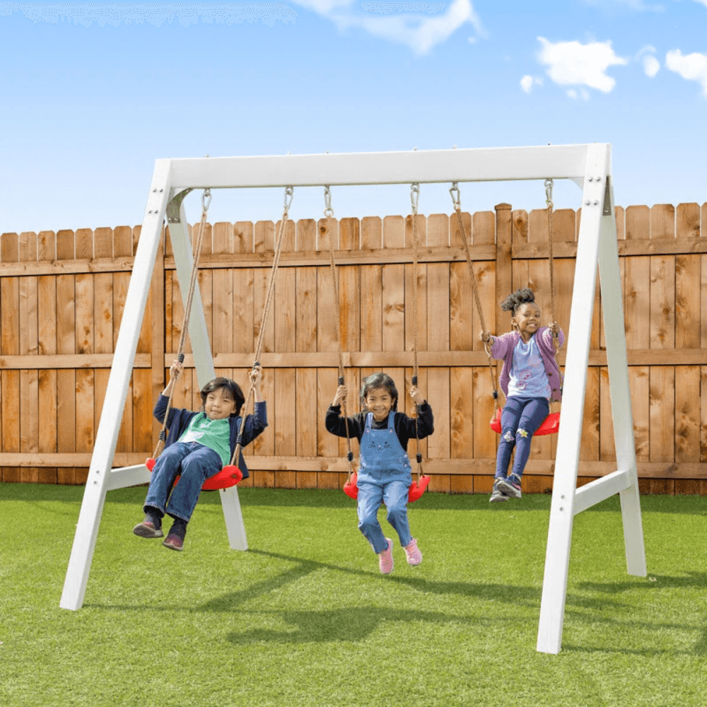 sports power vinyl covered wood swing set – classic & durable for outdoor fun