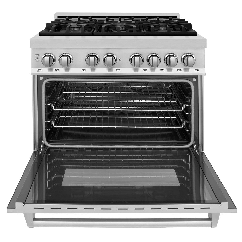 zline 36 in. professional dual fuel range – fingerprint resistant stainless steel