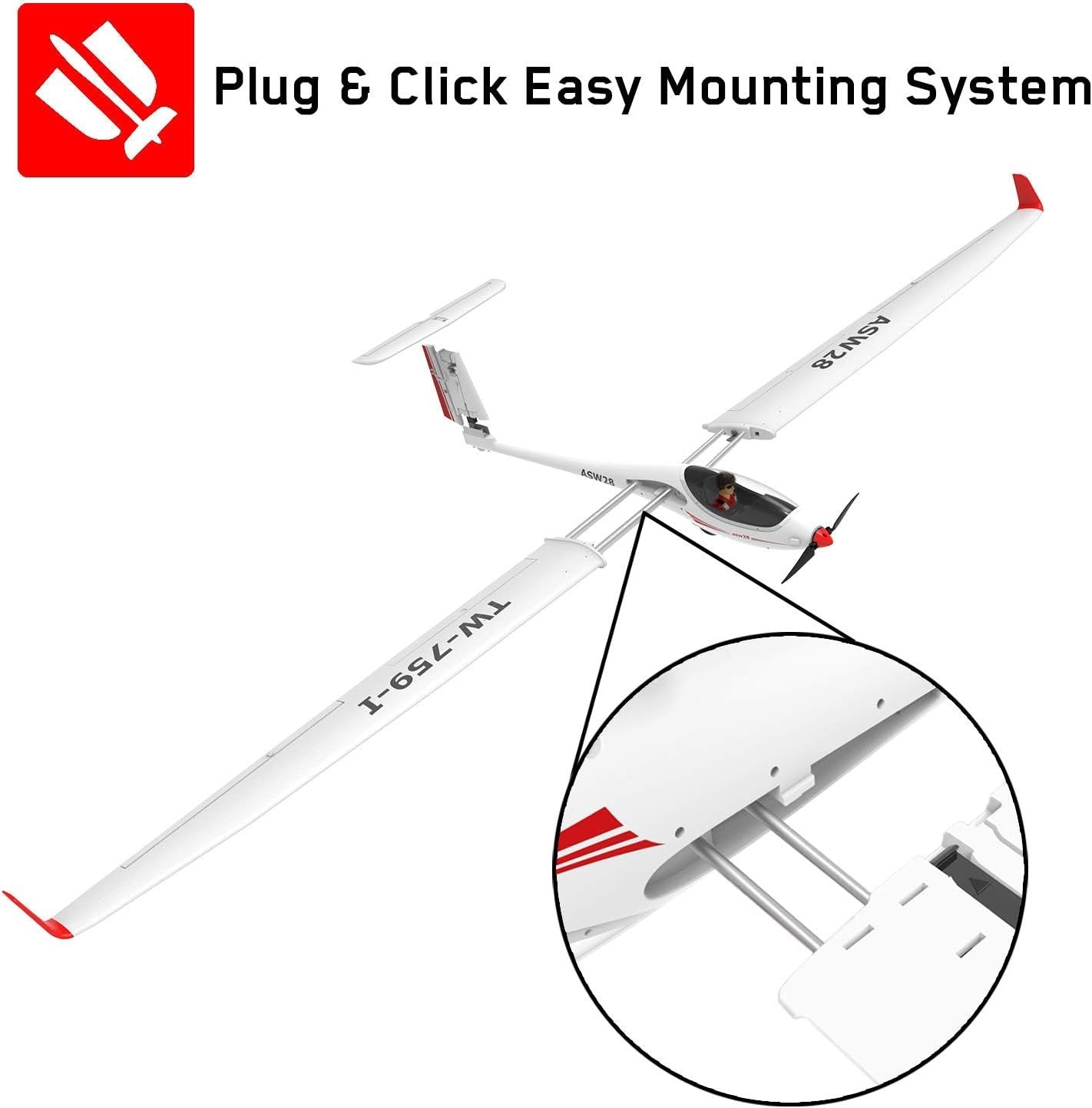 volantexrc rc glider airplane asw28 electric rc sailplane, 2.6 m wingspan & plastic unibody fuselage, brushless pnp version with brushless motor