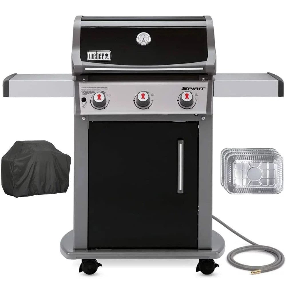 weber 47510001 spirit e 310 3 burner natural gas black bundle with generic grill cover barbecue drip pans set of 3